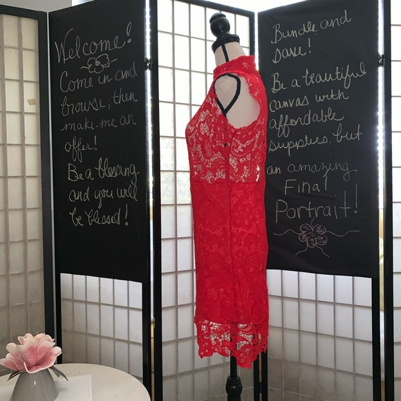 JeyKay Red Lace Bodycon Dress - Picture 6 of 7